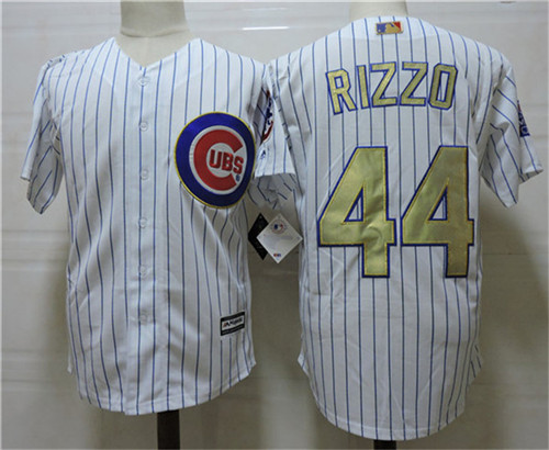 Mens Chicago Cubs #44 Anthony Rizzo Majestic White 2017 Gold Program Cool Base Player Jerseys