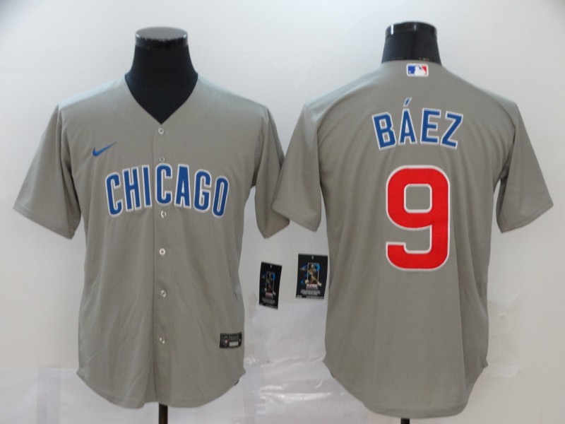Mens Chicago Cubs #9 Javier Baez Nike Gray Road Cool Base Player Baseball Jerseys