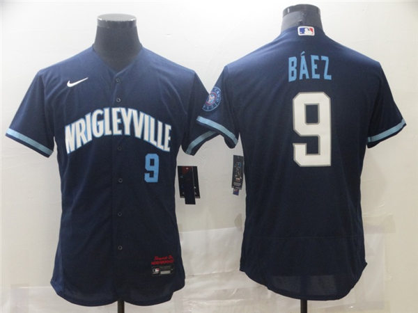Mens Chicago Cubs #9 Javier Baez Nike Navy 2021 City Connect Authentic Jerseys