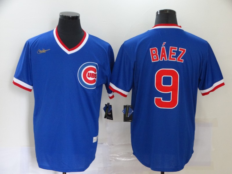 Mens Chicago Cubs #9 Javier Baez Nike Royal Blue Pullover Cooperstown Baseball Jerseys