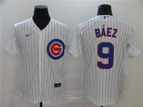 Mens Chicago Cubs #9 Javier Baez Nike White Cool Base Player Baseball Jerseys