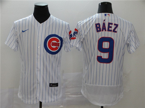 Mens Chicago Cubs #9 Javier Baez Nike White Cool Base Player Stitched Baseball Jerseys