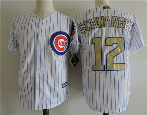 Mens Chicago Cubs#12 Kyle Schwarber Majestic White 2017 Gold Program Cool Base Player Jerseys