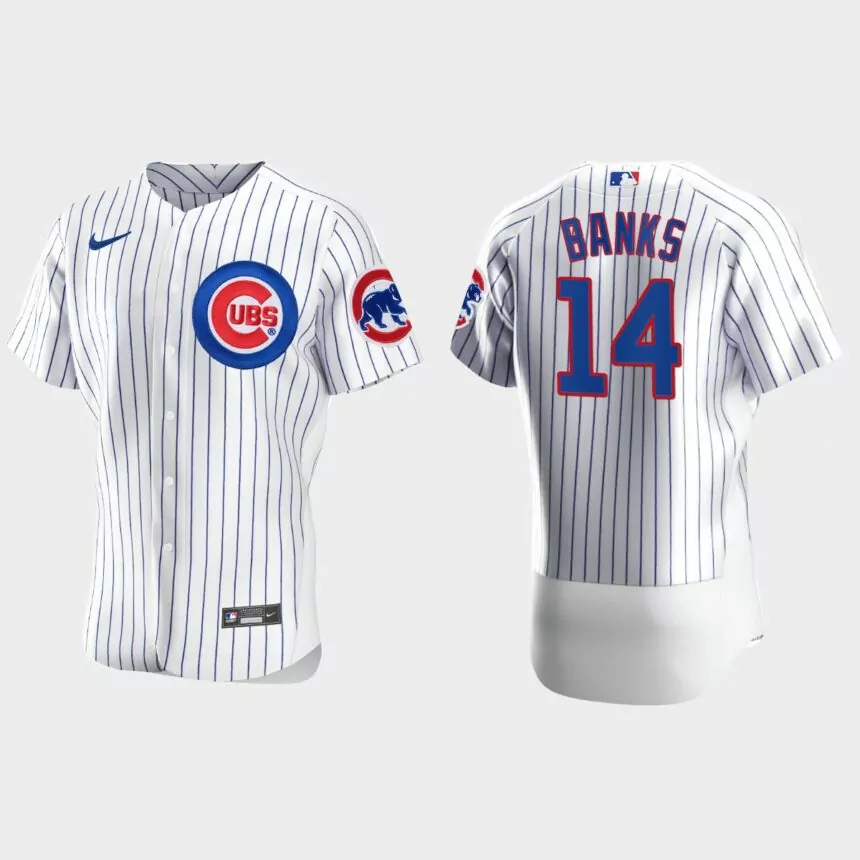 Mens Chicago Cubs Ernie Banks #14 White Authentic Jersey