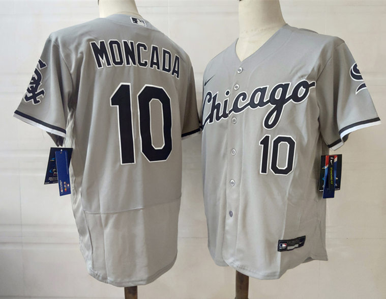 Mens Chicago White Sox #10 Yoan Moncada Nike Gray Road FlexBase Jerseys