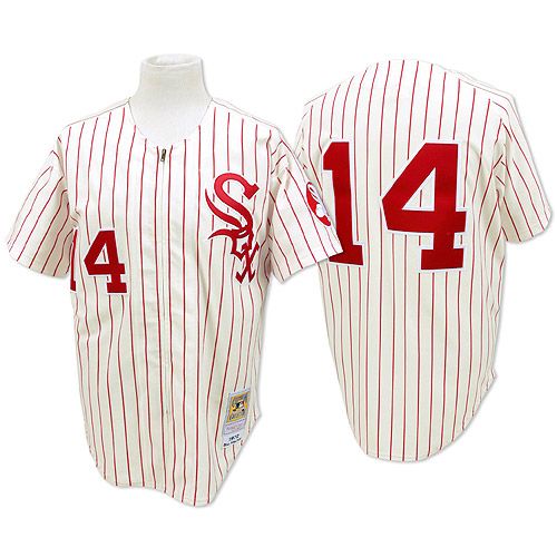 Mens Chicago White Sox #14 Bill Melton 1972 White Pinstripe Zipper Mitchell & Ness Throwback Jersey