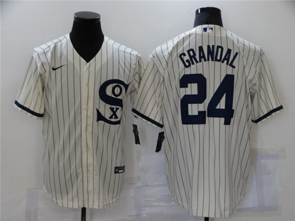 Mens Chicago White Sox #24 Yasmani Grandal Nike White Pinstripe with Name 2021 Field of Dreams Baseball jerseys