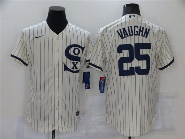 Mens Chicago White Sox #25 Andrew Vaughn Nike White Pinstripe with Name 2021 Field of Dreams Baseball jerseys