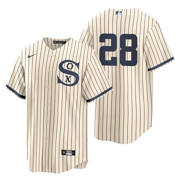 Mens Chicago White Sox #28 Leury Garcia Nike White PIN STRIPE 2021 Field of Dreams Jersey