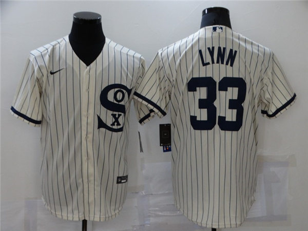 Mens Chicago White Sox #33 Lance Lynn Nike White Pinstripe with Name 2021 Field of Dreams Baseball Jerseys