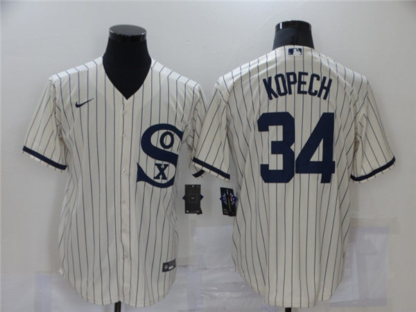 Mens Chicago White Sox #34 Michael Kopech Nike White Pinstripe with Name 2021 Field of Dreams Baseball jerseys