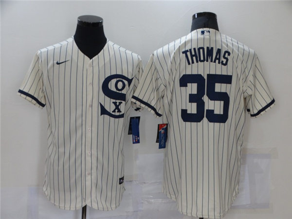 Mens Chicago White Sox #35 Frank Thomas Nike White Pinstripe with Name 2021 Field of Dreams Baseball Jerseys