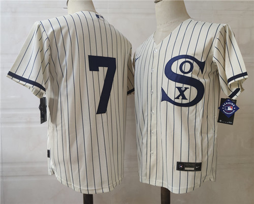 Mens Chicago White Sox #7 Tim Anderson Nike White PIN STRIPE 2021 Field of Dreams Jerseys