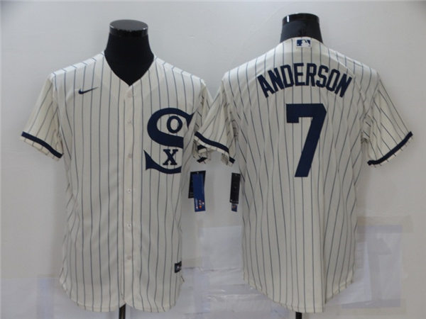 Mens Chicago White Sox #7 Tim Anderson Nike White Pinstripe with Name 2021 Field of Dreams Baseball Jerseys