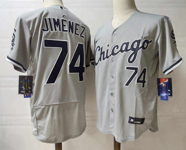 Mens Chicago White Sox #74 Eloy Jimenez Nike Gray Road FlexBase Jerseys