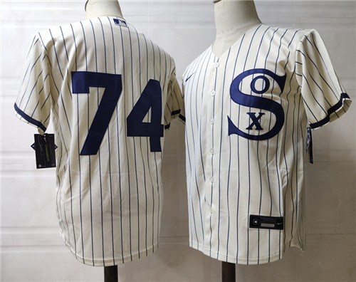 Mens Chicago White Sox #74 Eloy Jimenez Nike White PIN STRIPE 2021 Field of Dreams Jerseys
