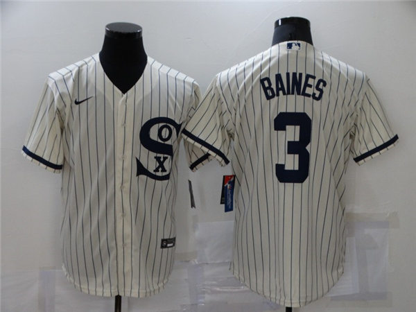 Mens Chicago White Sox Retired Player #3 Harold Baines Nike White Pinstripe with Name 2021 Field of Dreams Baseball Jerseys