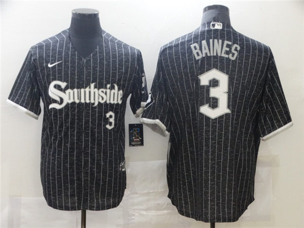 Mens Chicago White Sox Retired Player #3 Harold Baines Stitched Nike Black 2021 MLB City Connect Jerseys