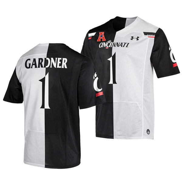 Mens Cincinnati Bearcats #1 Ahmad Sauce Gardner Black White Split Edition College Football Jersey