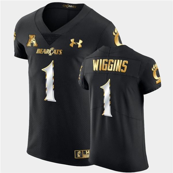Mens Cincinnati Bearcats #1 James WigginsUnder Armour Black Golden Edition Football Jersey