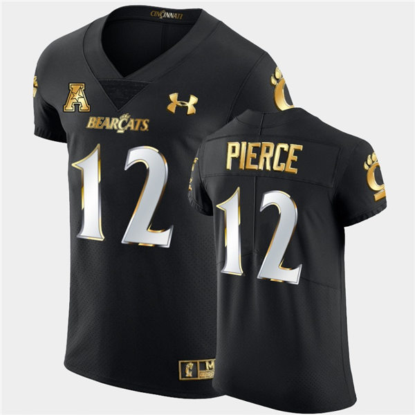 Mens Cincinnati Bearcats #12 Alec Pierce Under Armour Black Golden Edition Football Jersey
