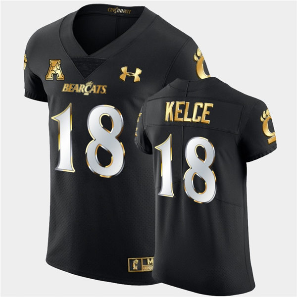 Mens Cincinnati Bearcats #18 Travis Kelce Under Armour Black Golden Edition Football Jersey
