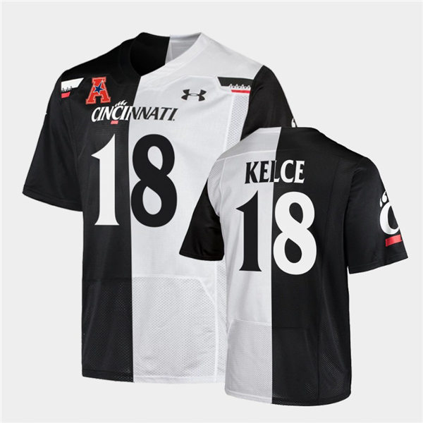 Mens Cincinnati Bearcats #18 Travis Kelce Under Armour Black White Split Edition College Football Jersey