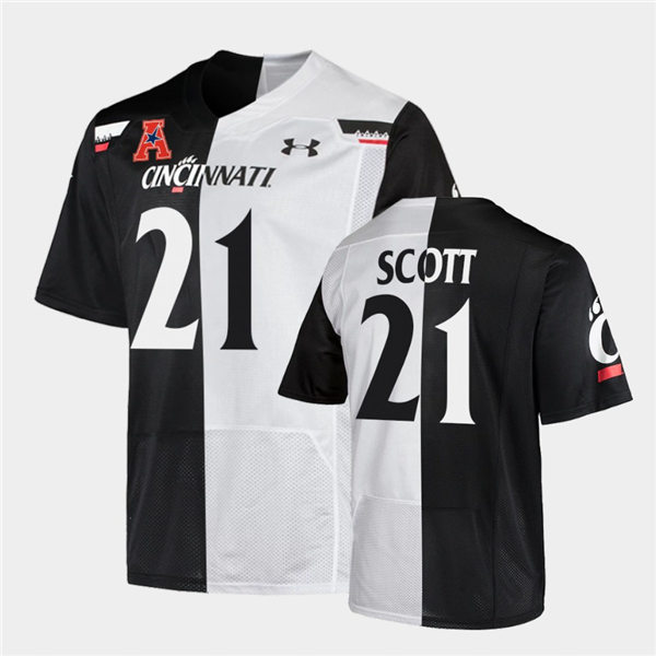 Mens Cincinnati Bearcats #21 Tyler Scott Under Armour Black White Split Edition College Football Jersey