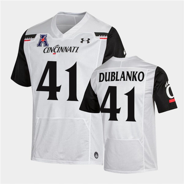 Mens Cincinnati Bearcats #41 Joel Dublanko Under Armour White College Football Game Jersey