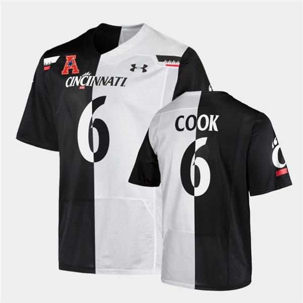 Mens Cincinnati Bearcats #6 Bryan Cook Under Armour Black White Split Edition College Football Jersey