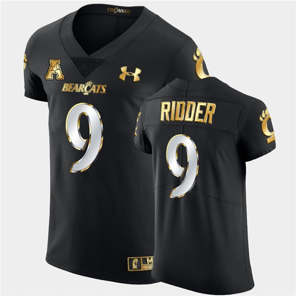 Mens Cincinnati Bearcats #9 Desmond Ridder Under Armour Black Golden Edition Football Jersey