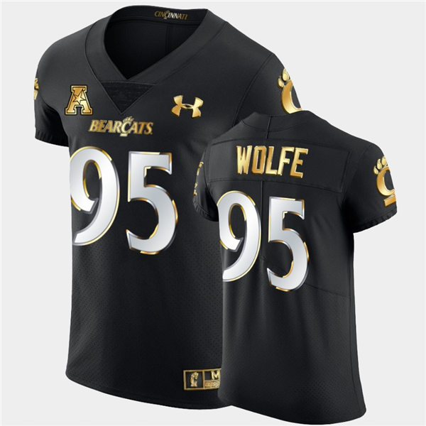 Mens Cincinnati Bearcats #95 Derek Wolfe Under Armour Black Golden Edition Football Jersey