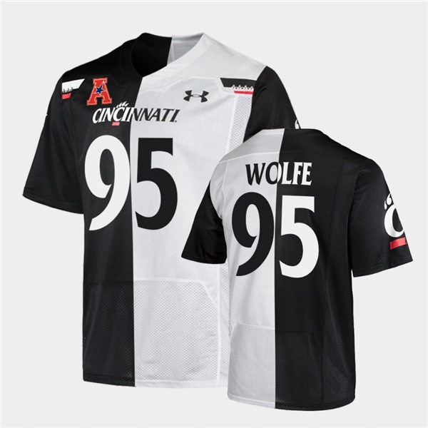 Mens Cincinnati Bearcats #95 Derek Wolfe Under Armour Black White Split Edition College Football Jersey