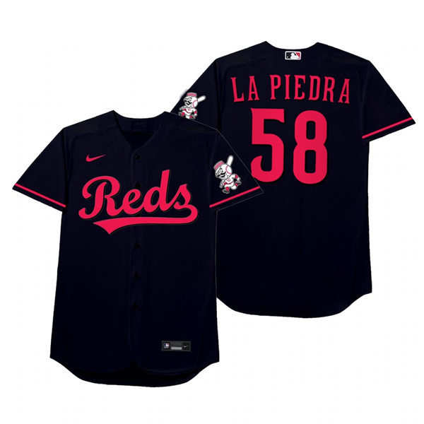 Mens Cincinnati Reds #58 Luis Castillo Nike Black 2021 Players' Weekend Nickname La Piedra Jerseys