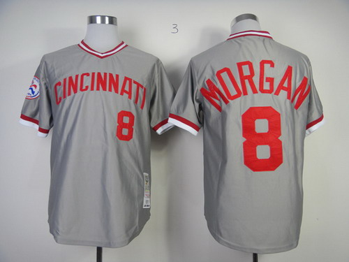 Mens Cincinnati Reds #8 Joe Morgan Gray Pullover Cooperstown Throwback jerseys