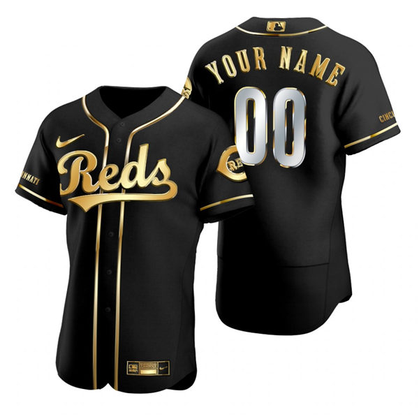Mens Cincinnati Reds Custom Joey Votto Nicholas Castellanos Shogo Akiyama Mike Moustakas Nike Black Golden Edition Jersey