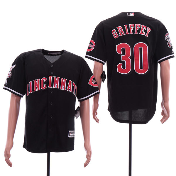 Mens Cincinnati Reds Retired Player #30 Ken Griffey Jr. Majestic Black Cooperstown Collection Jerseys