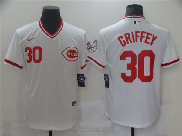 Mens Cincinnati Reds Retired Player #30 Ken Griffey Jr. Nike White Cooperstown Collection Jerseys