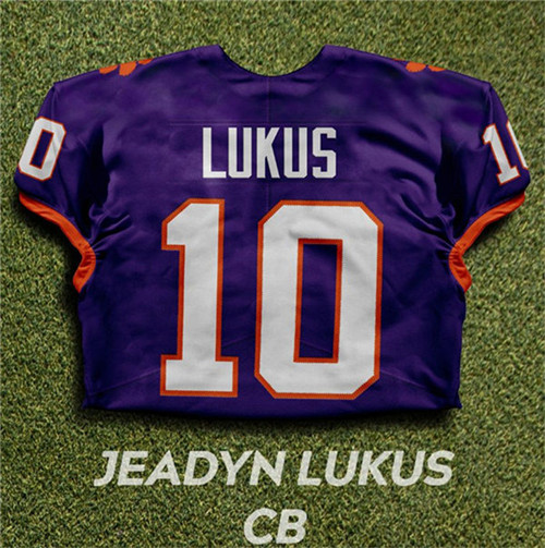 Mens Clemson Tigers #10 Jeadyn Lukus Purple College Football Game Jersey