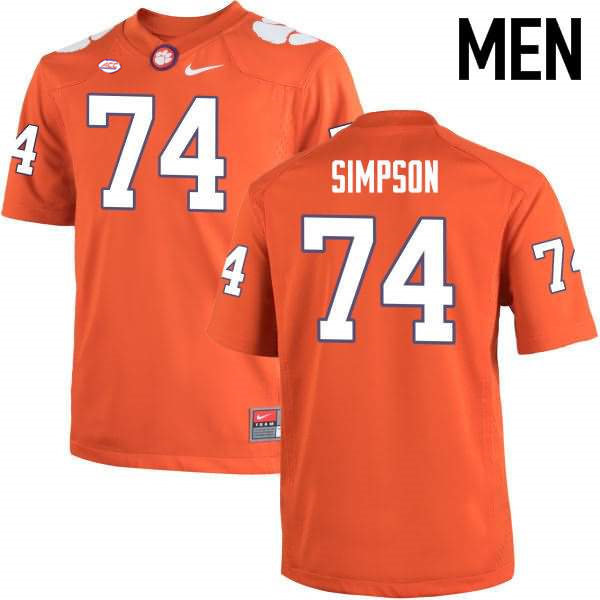 Mens Clemson Tigers #74 John Simpson Nike Orange College Football Game Jersey