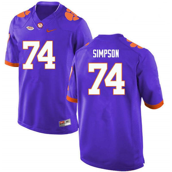 Mens Clemson Tigers #74 John Simpson Nike Purple College Football Jersey