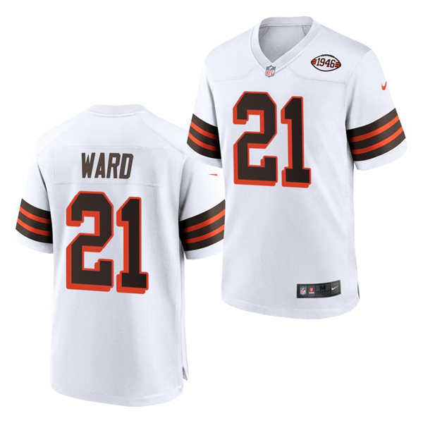 Mens Cleveland Browns #21 Denzel Ward Nike 2021 White Retro 1946 75th Anniversary Jersey