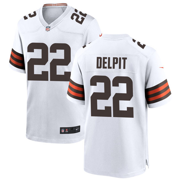 Mens Cleveland Browns #22 Grant Delpit Nike White Away Vapor Limited Jersey