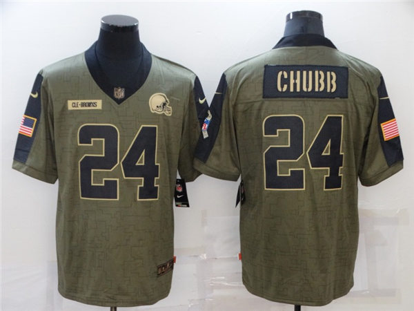 Mens Cleveland Browns #24 Nick Chubb Stitched Nike Olive 2021 Salute To Service Limited Player Stitched Jersey