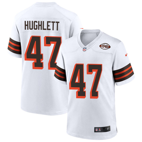 Mens Cleveland Browns #47 Charley Hughlett Nike 2021 White Retro 1946 75th Anniversary Jersey