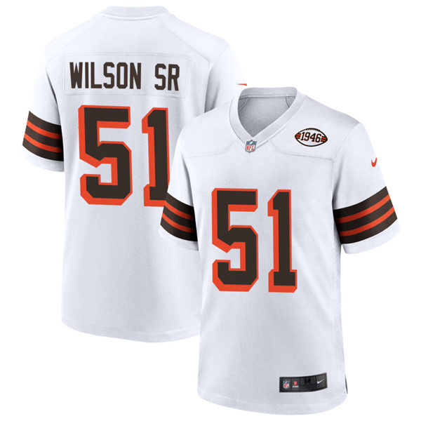 Mens Cleveland Browns #51 Mack Wilson Sr Nike 2021 White Retro 1946 75th Anniversary Jersey