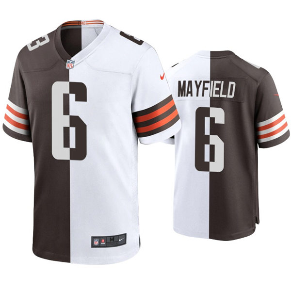 Mens Cleveland Browns #6 Baker Mayfield Nike Brown White Split Two-Tone Jersey