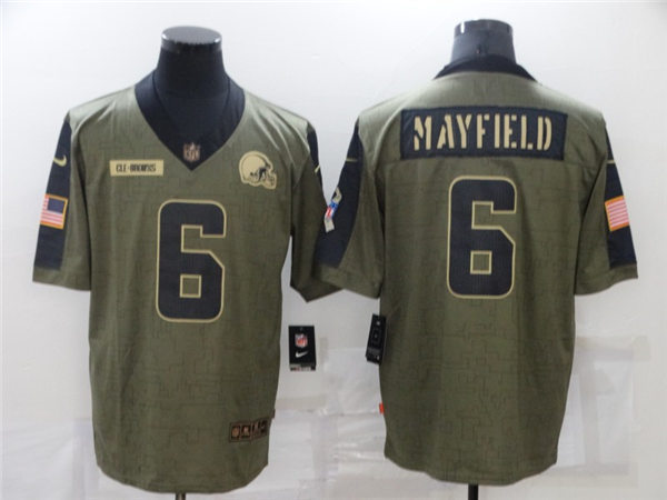 Mens Cleveland Browns #6 Baker Mayfield Stitched Nike Olive 2021 Salute To Service Limited Player Stitched Jersey