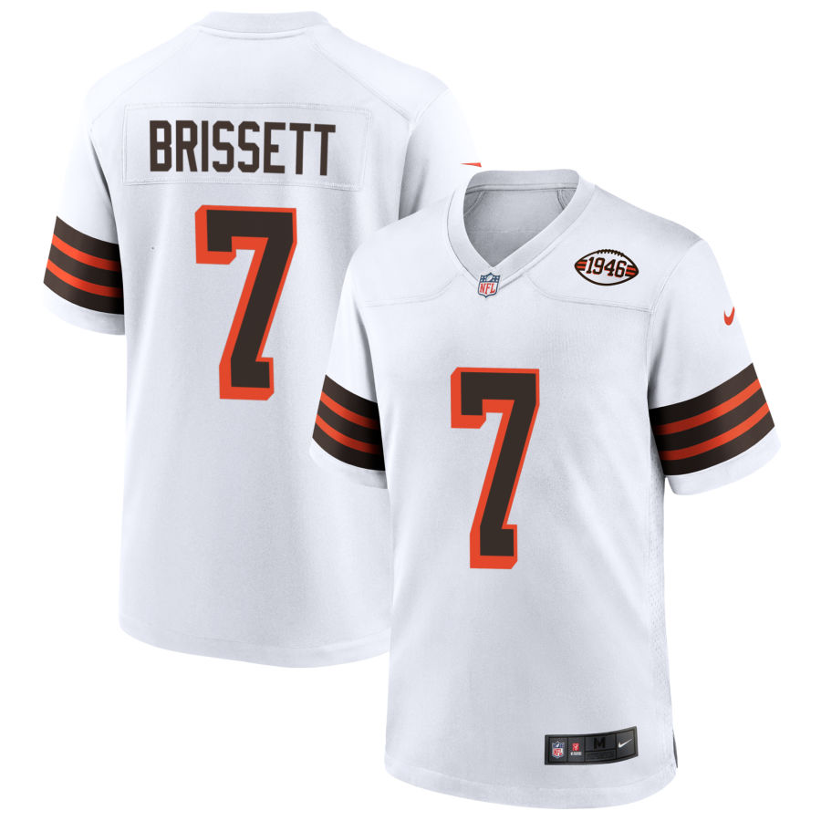 Mens Cleveland Browns #7 Jacoby Brissett Nike 2021 White Retro 1946 75th Anniversary Jersey