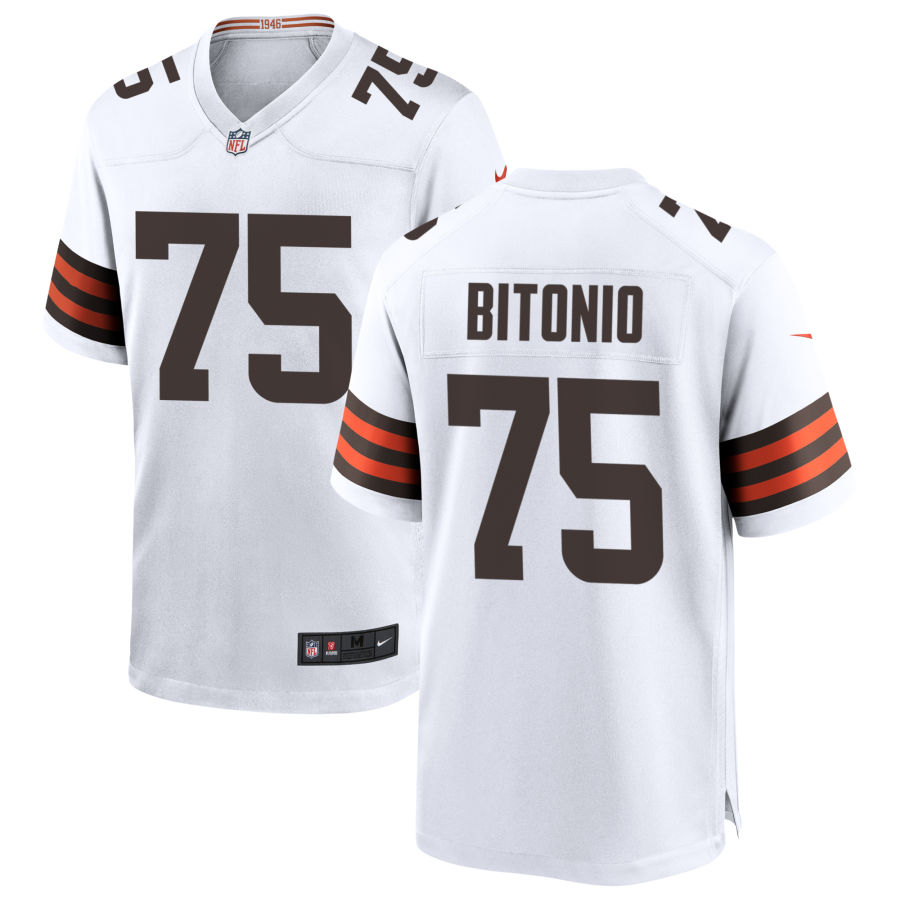 Mens Cleveland Browns #75 Joel BitonioNike White Away Vapor Limited Jersey